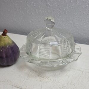 Vintage Jeannette 'Dewdrop' Clear Pressed Glass Butter Dish & Lid Art Deco Style